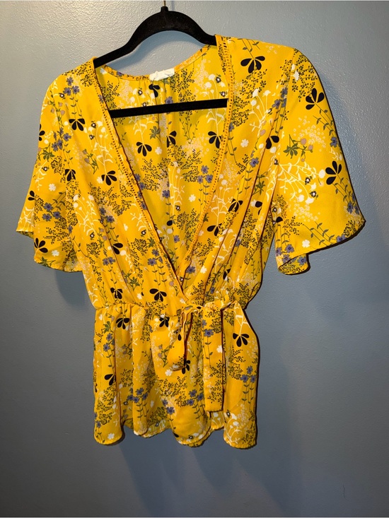 Sienna Sky Tops - Sienna Sky Yellow Floral Wrap Peplum Top